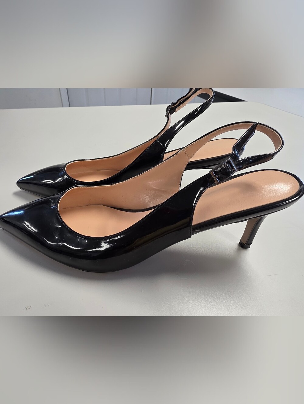 Classic Black Patent Slingback Pointed-Toe Heels